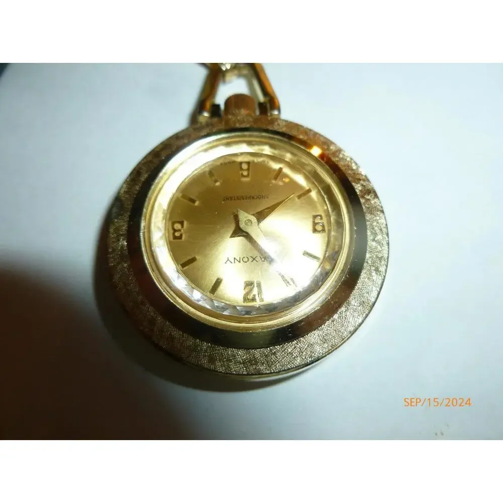 Vintage SAXONY Pendant Necklace Watch Shockproof Swiss‎ Works Pocket MCM